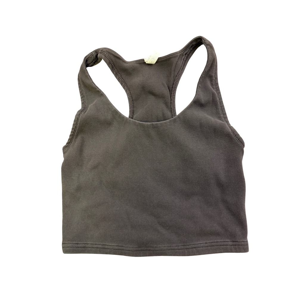 Pact Ribbed Crop Tank Top Womens Size M Brown Organic Cotton Racerback